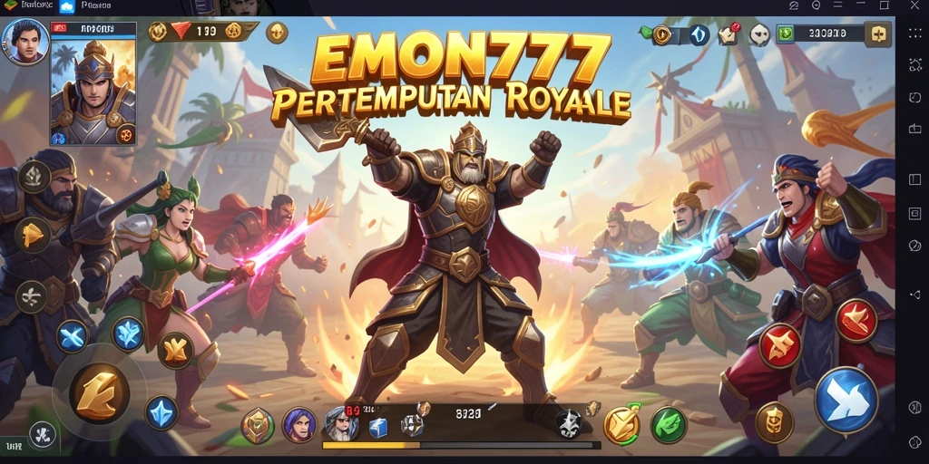 Tampilkan pertempuran epik dalam gameplay EMON777 Battle Royale.