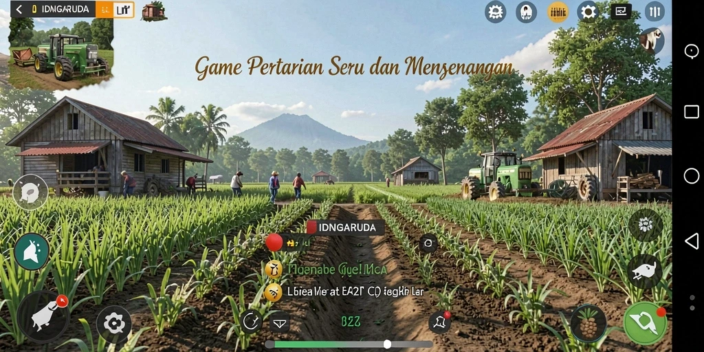 Tampilan menarik dari gameplay pertanian di IDNGARUDA.