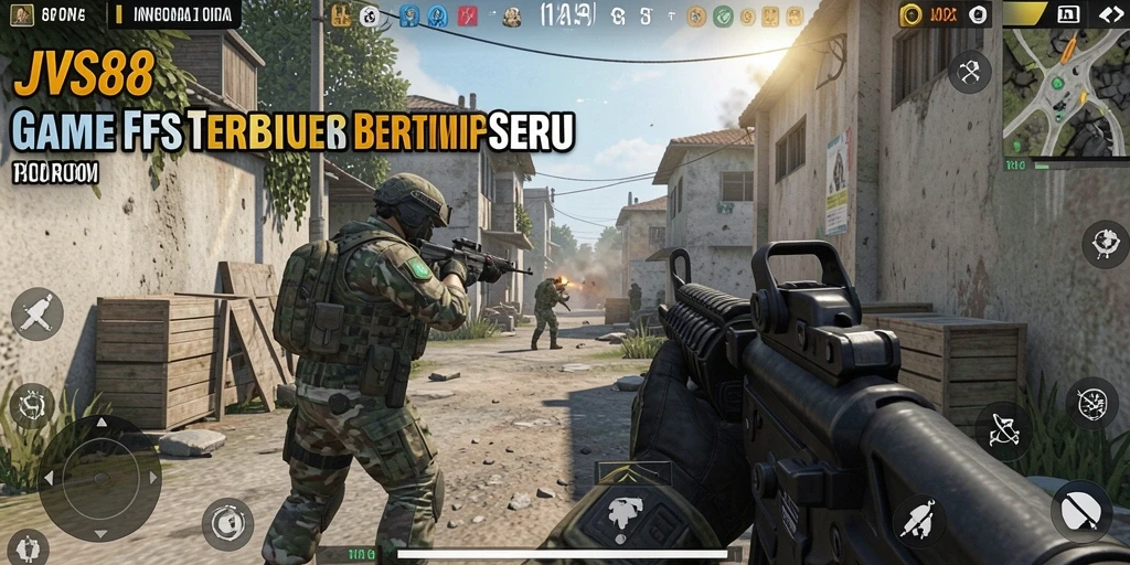 Screenshot utama JVS88 menampilkan aksi pertempuran FPS yang mendebarkan.