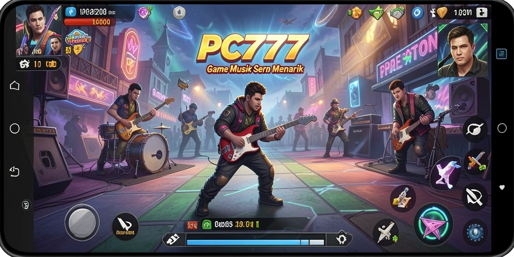 Screenshot gameplay PC777 menampilkan tantangan permainan musik yang seru.