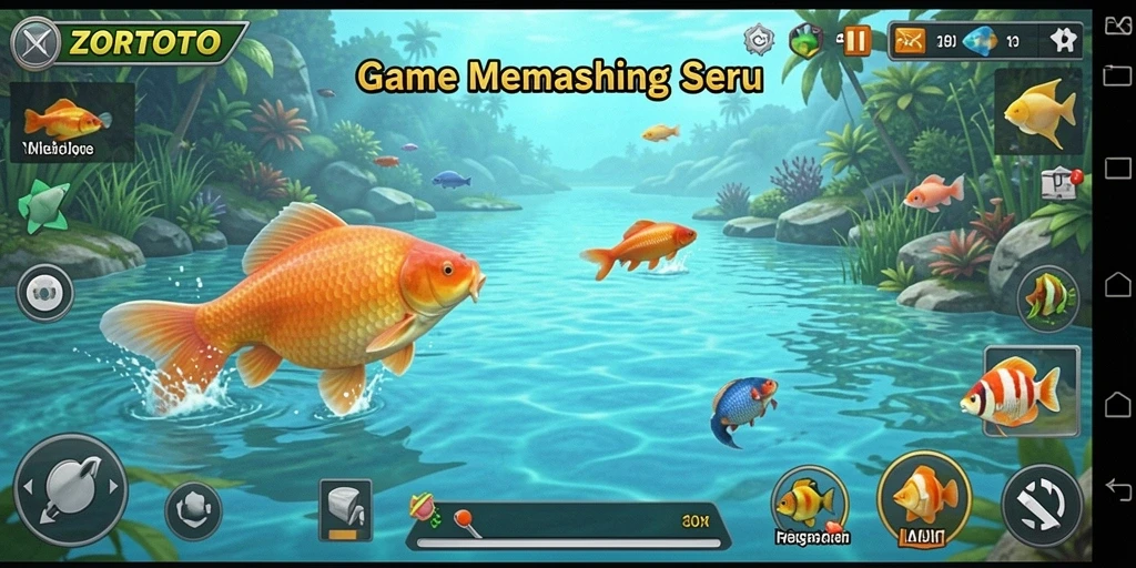 Screenshot gameplay ZORTOTO menampilkan pengalaman memancing yang seru.